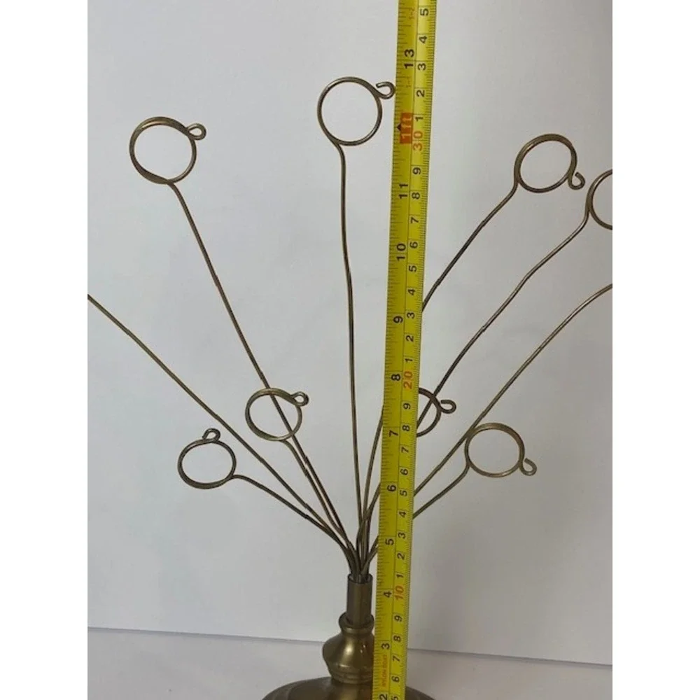 Vintage Brass Photo Card Holder Stand 10 Clip Fan Wire Display 13.5 In Gold Tone